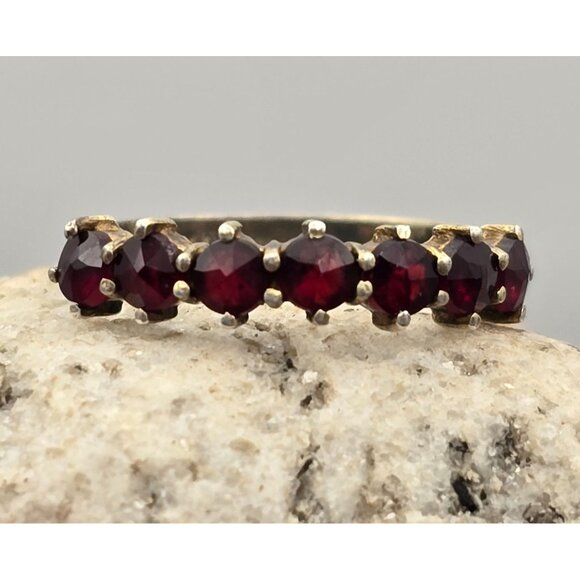 Antique Victorian Sterling Silver Garnet Ring Size 5 Rose Cut Facets Prong Set - Picture 11 of 11